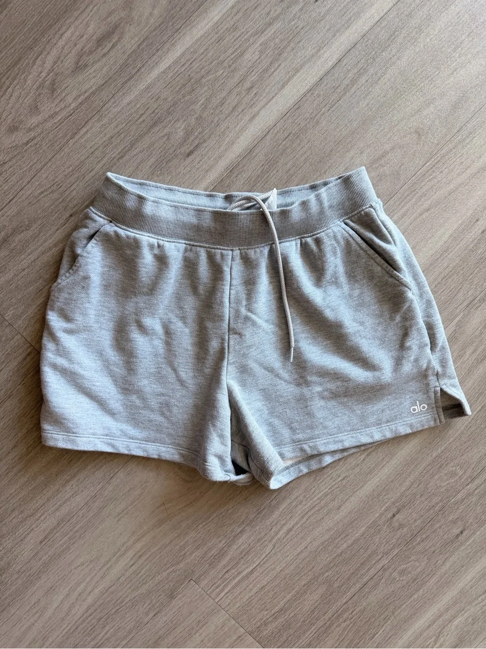 ALO Yoga Light Gray Terry Lounge Shorts with Drawstring